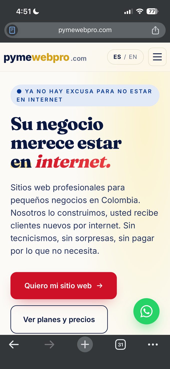 Vista en celular del sitio pymewebpro.com