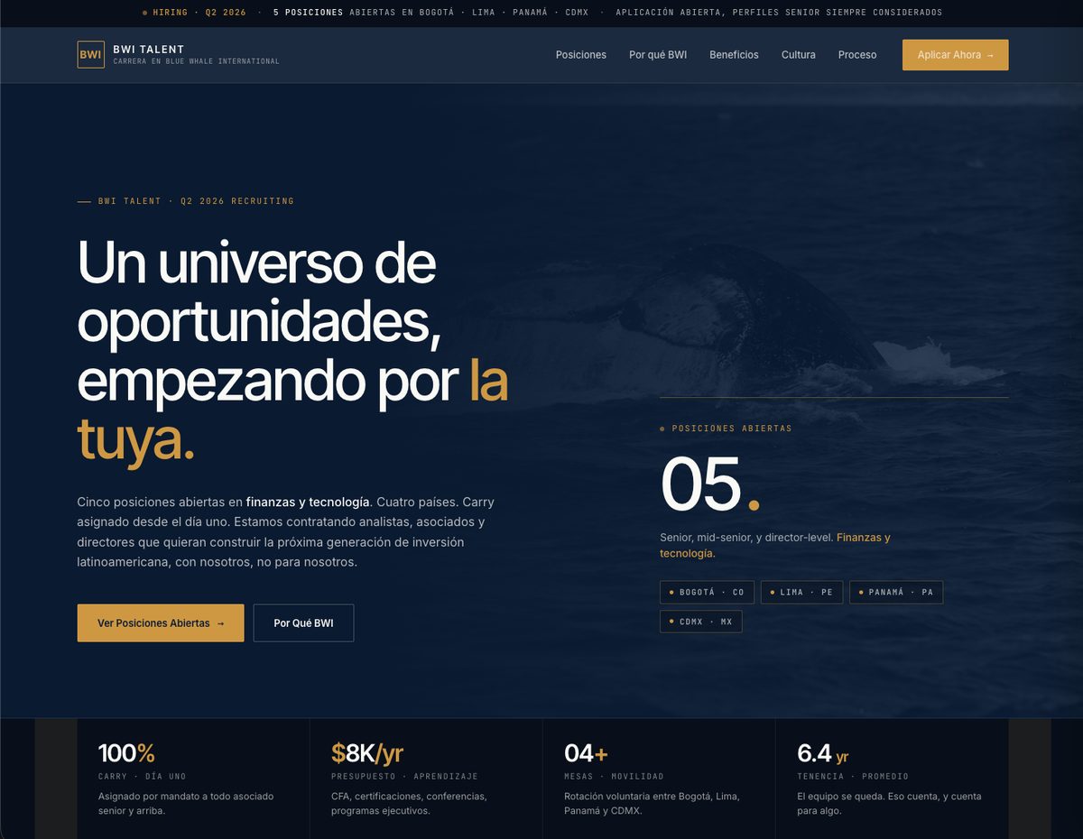 Página de ventas de Blue Whale International