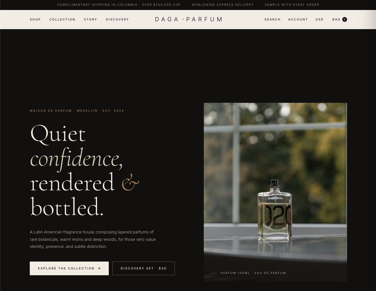 Página de ventas de Daga Parfum