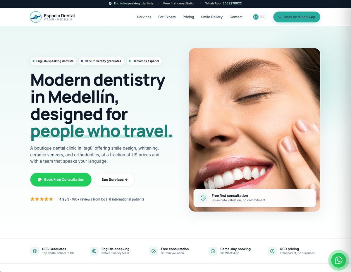 Página de ventas de Espacio Dental